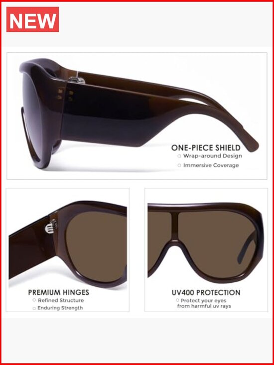 Retro Oversized Shield Sunglasses with UV400 Protection main image 6